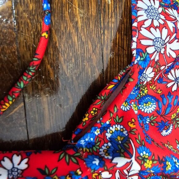 Vintage 60s 70s Red Prairie Floral Bohemian Dream Dress - Picture 16 of 16